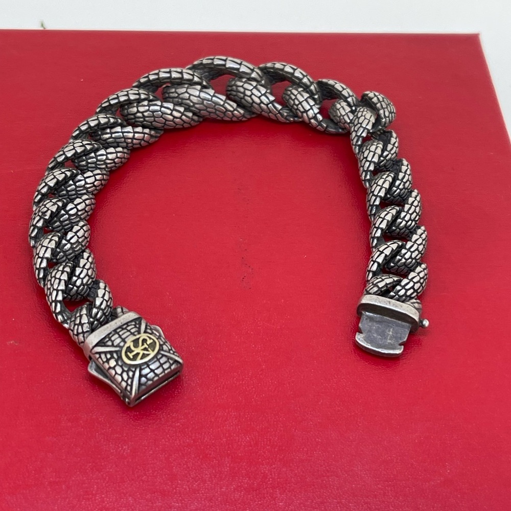 Heavy Mens Scott  Kay Sterling Silver 18K Accented Snakeskin  Link Bracelet 8